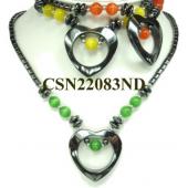 Assorted Color Cat's Eye Opal Beads Hematite Heart Pendant Chain Choker Fashion Necklace